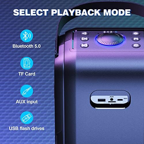 W-KING Loud Bluetooth Speakers with Subwoofer, 80W Party Portable Outdoor Speakers Bluetooth Wireless -Deep Bass, Huge 105dB Sound, Mixed Color Lights, 24H Play, AUX, USB Play, TF Card, Non-Waterproof - Image 7