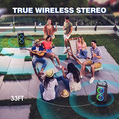 W-KING Loud Bluetooth Speakers with Subwoofer, 80W Party Portable Outdoor Speakers Bluetooth Wireless -Deep Bass, Huge 105dB Sound, Mixed Color Lights, 24H Play, AUX, USB Play, TF Card, Non-Waterproof - Image 5