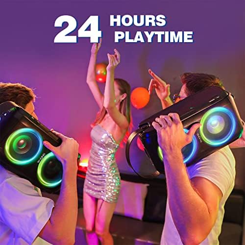 W-KING Loud Bluetooth Speakers with Subwoofer, 80W Party Portable Outdoor Speakers Bluetooth Wireless -Deep Bass, Huge 105dB Sound, Mixed Color Lights, 24H Play, AUX, USB Play, TF Card, Non-Waterproof - Image 4